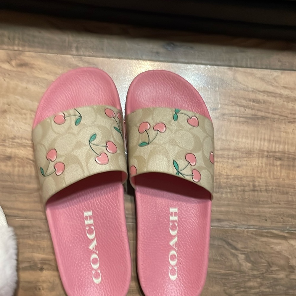 COPY - Coach cherry heart pink and tan slides